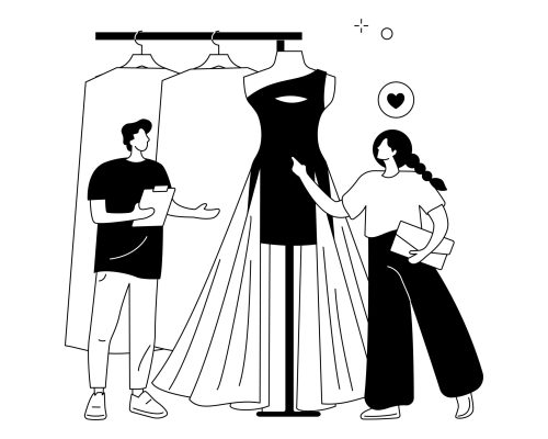 Fashion house abstract concept vector illustration. High fashion, couturier house, clothing design brand, luxury accessories production, exclusive apparel, red carpet dress abstract metaphor.