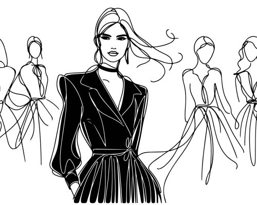 Fashion models silhouettes sketch hand drawn , vector illustration